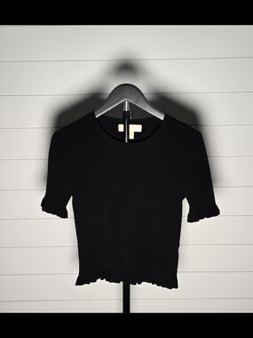 Michael Kors Black Ruffle Trim Knit Crop Top M